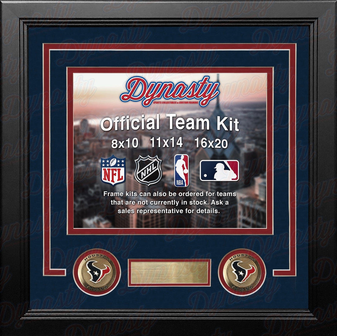 Dynasty Sports & Framing Custom Framing Navy Blue Matting & Red Trim / Landscape (Horizontal); Standard Glass / No Nameplate or Medallions Houston Texans Custom NFL Football 16x20 Picture Frame Kit (Multiple Colors)