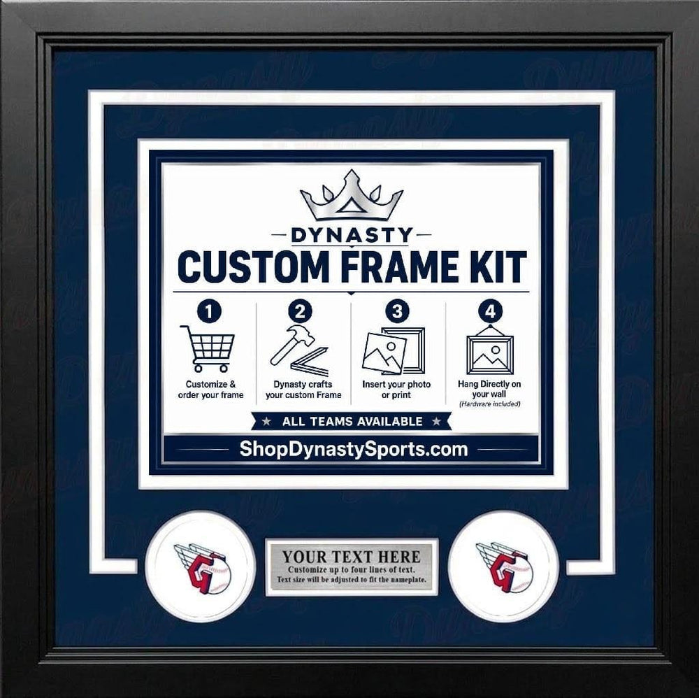 Dynasty Sports & Framing Custom Framing Navy Blue Matting & White Trim / Landscape (Horizontal); Standard Glass / No Nameplate or Logos Cleveland Guardians Custom MLB Baseball 11x14 Picture Frame Kit (Multiple Colors)