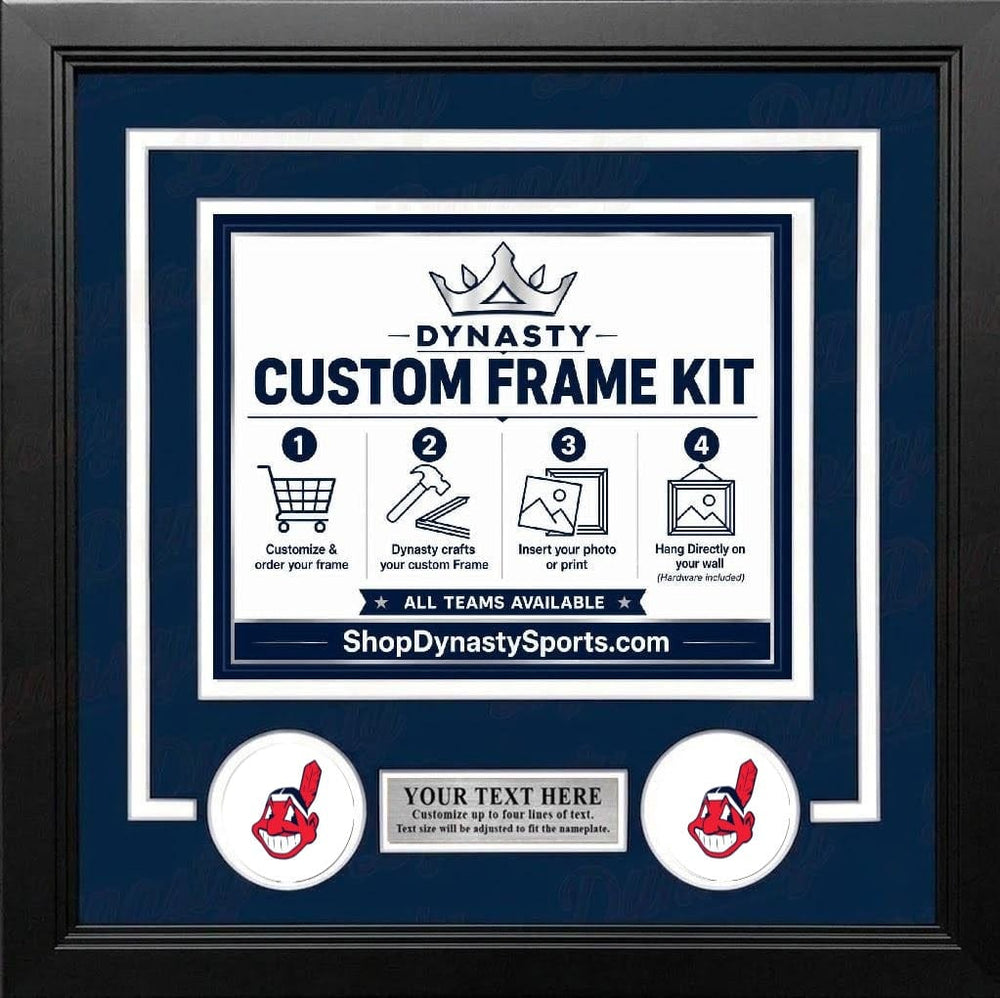 Dynasty Sports & Framing Custom Framing Navy Blue Matting & White Trim / Landscape (Horizontal); Standard Glass / No Nameplate or Logos Cleveland Indians Custom MLB Baseball 8x10 Picture Frame Kit (Multiple Colors)