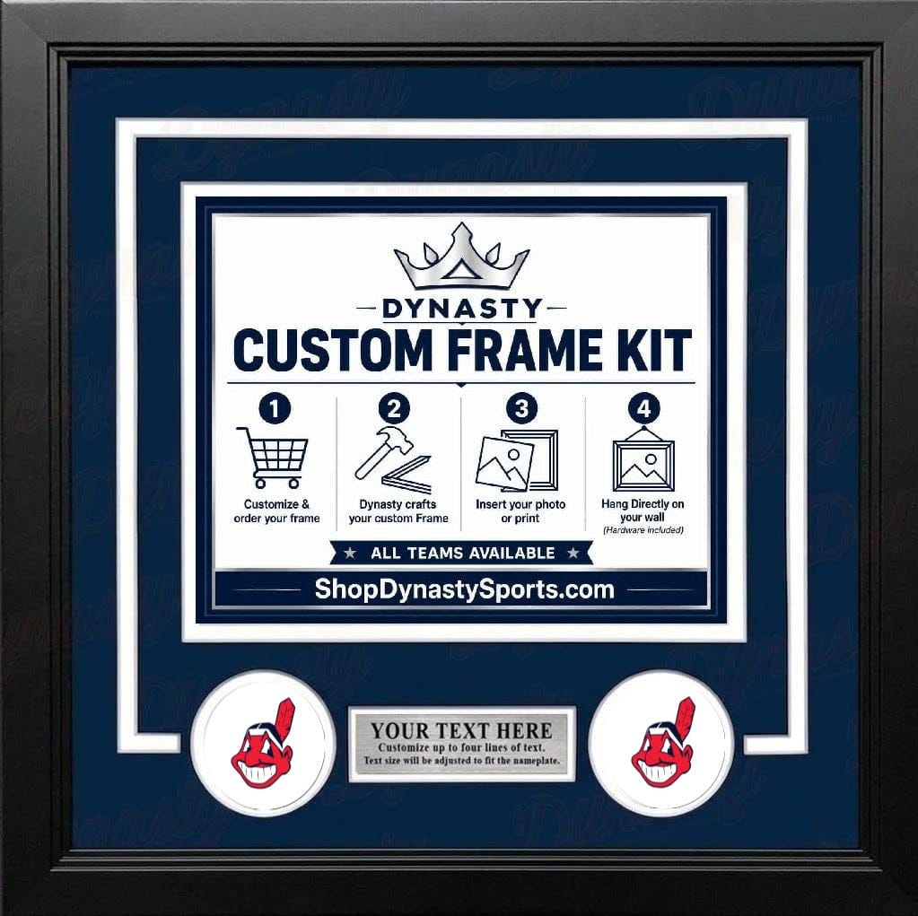 Dynasty Sports & Framing Custom Framing Navy Blue Matting & White Trim / Landscape (Horizontal); Standard Glass / No Nameplate or Logos Cleveland Indians Custom MLB Baseball 8x10 Picture Frame Kit (Multiple Colors)