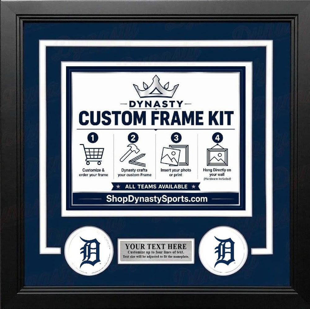 Dynasty Sports & Framing Custom Framing Navy Blue Matting & White Trim / Landscape (Horizontal); Standard Glass / No Nameplate or Logos Detroit Tigers Custom MLB Baseball 11x14 Picture Frame Kit (Multiple Colors)