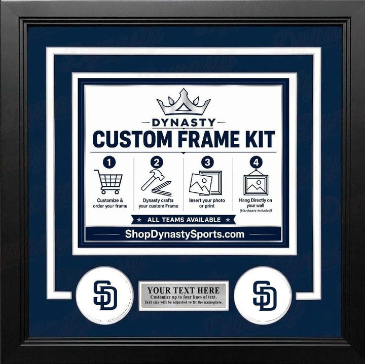 Dynasty Sports & Framing Custom Framing Navy Blue Matting & White Trim / Landscape (Horizontal); Standard Glass / No Nameplate or Logos San Diego Padres Custom MLB Baseball 11x14 Picture Frame Kit (Multiple Colors)