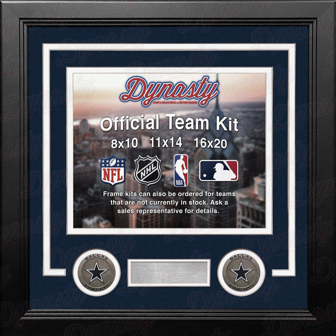 Dynasty Sports & Framing Custom Framing Navy Blue Matting & White Trim / Landscape (Horizontal); Standard Glass / No Nameplate or Medallions Dallas Cowboys Custom NFL Football 16x20 Picture Frame Kit (Multiple Colors)