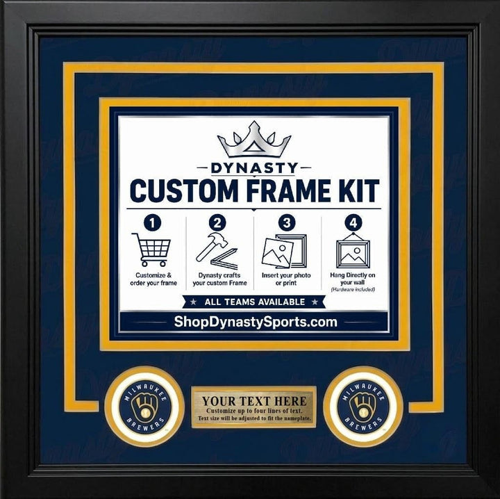 Dynasty Sports & Framing Custom Framing Navy Blue Matting & Yellow Trim / Landscape (Horizontal); Standard Glass / No Nameplate or Logos Milwaukee Brewers Custom MLB Baseball 8x10 Picture Frame Kit (Multiple Colors)