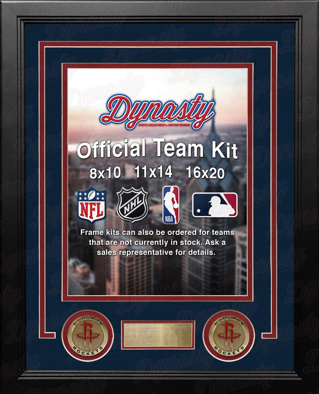 Dynasty Sports & Framing Custom Framing NBA Basketball Photo Picture Frame Kit - Houston Rockets (Navy Matting, Red Trim)