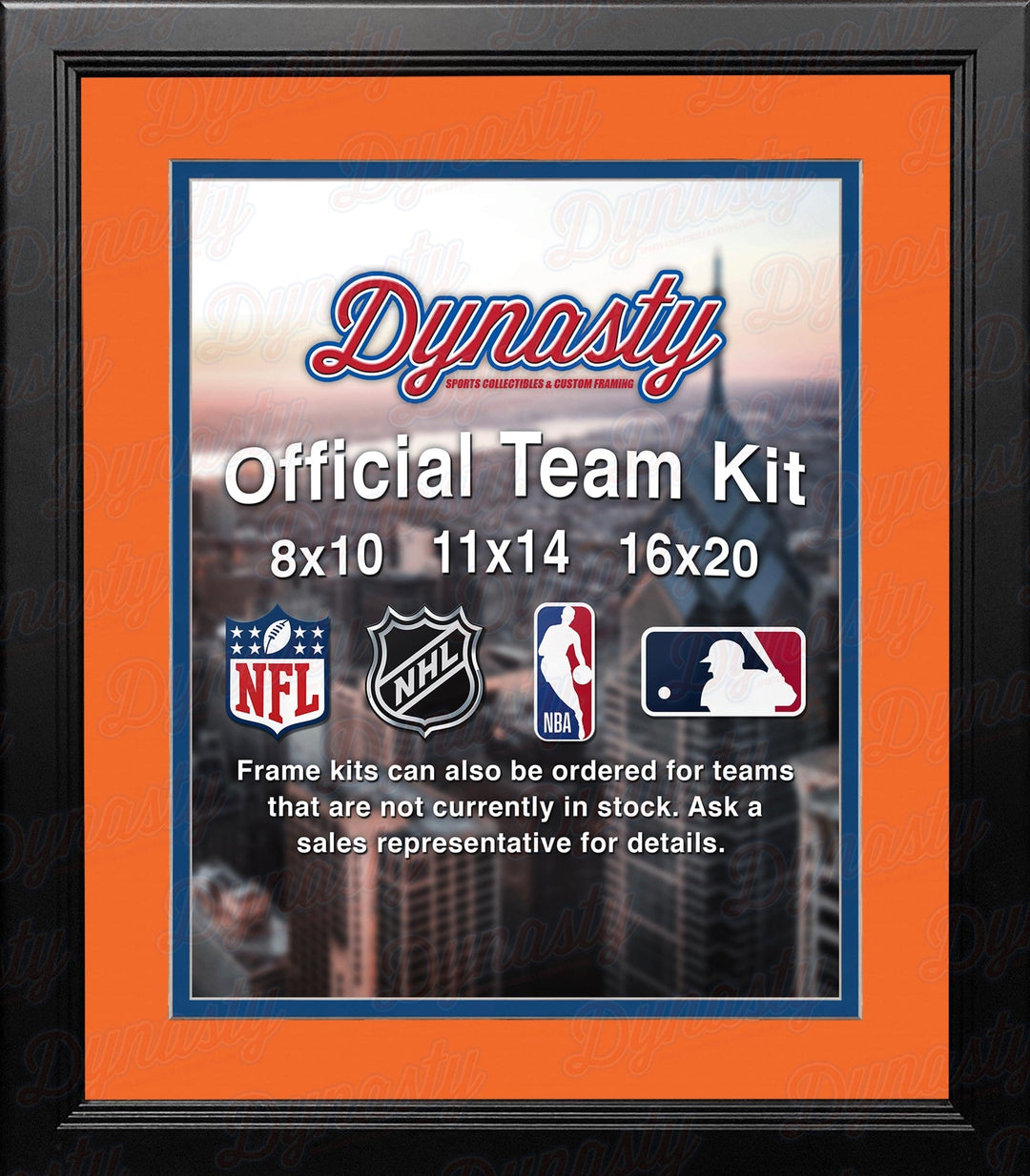 Dynasty Sports & Framing Custom Framing NHL Hockey Photo Picture Frame Kit - Edmonton Oilers (Orange Matting, Blue Trim)