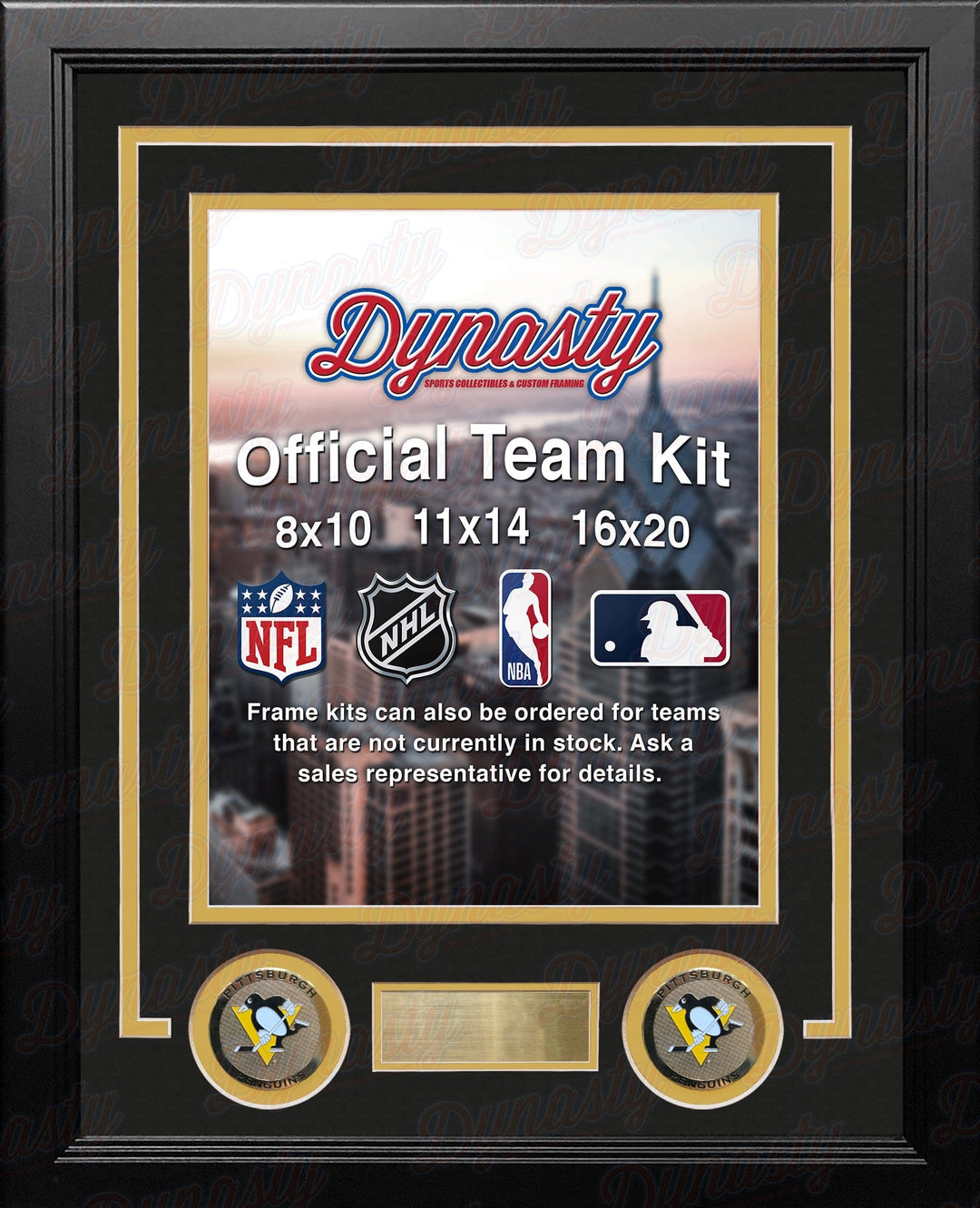 Dynasty Sports & Framing Custom Framing NHL Hockey Photo Picture Frame Kit - Pittsburgh Penguins (Black Matting, Yellow Trim)