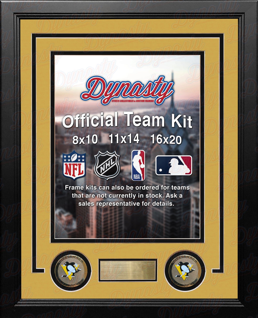 Dynasty Sports & Framing Custom Framing NHL Hockey Photo Picture Frame Kit - Pittsburgh Penguins (Yellow Matting, Black Trim)