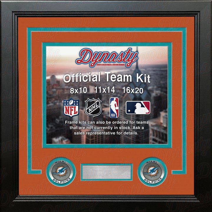 Dynasty Sports & Framing Custom Framing Orange Matting & Teal Trim / Landscape (Horizontal); Standard Glass / No Nameplate or Medallions Miami Dolphins Custom NFL Football 8x10 Picture Frame Kit (Multiple Colors)