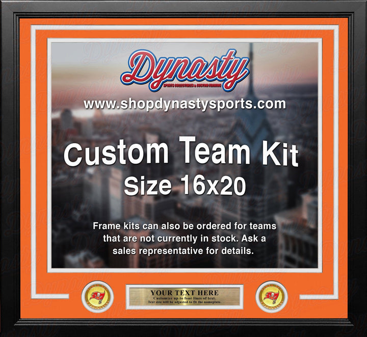 Dynasty Sports & Framing Custom Framing Orange Matting & White Trim / Landscape (Horizontal); Standard Glass / No Nameplate or Medallions Tampa Bay Buccaneers Throwback Custom NFL Football 16x20 Picture Frame Kit (Multiple Colors)