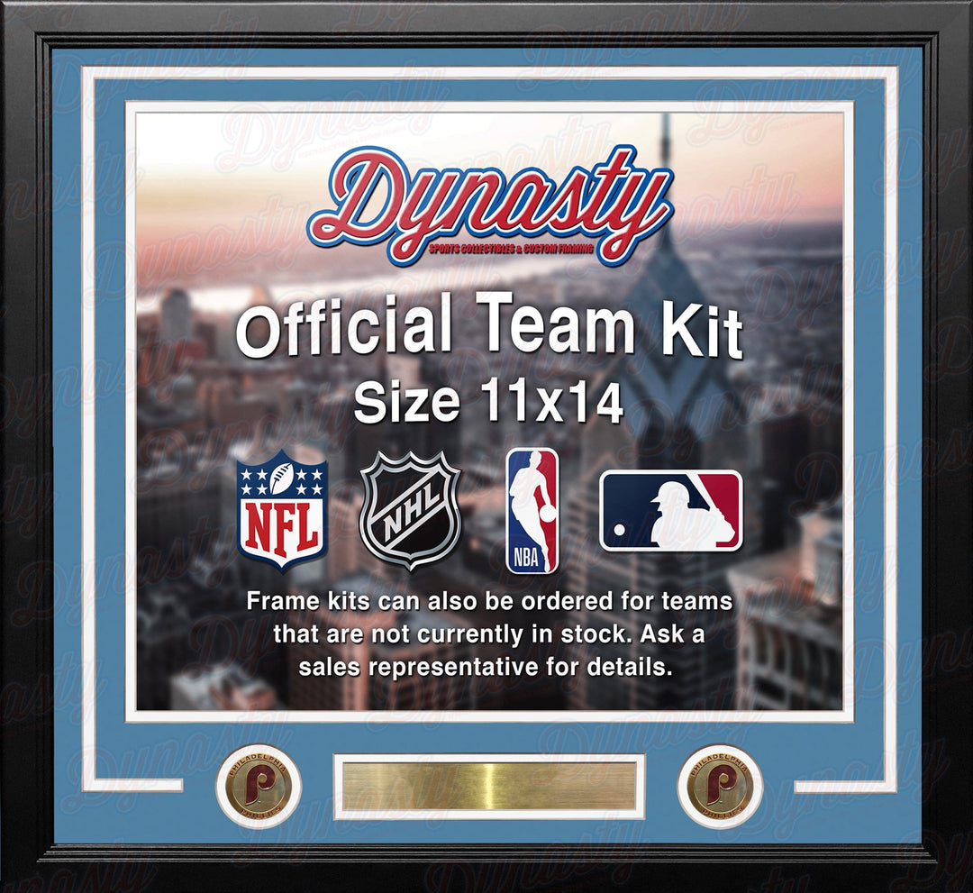 Dynasty Sports & Framing Custom Framing Powder Blue Matting & White Trim / Landscape (Horizontal); Standard Glass / No Nameplate or Medallions Philadelphia Phillies Throwback Custom MLB Baseball 11x14 Picture Frame Kit (Multiple Colors)