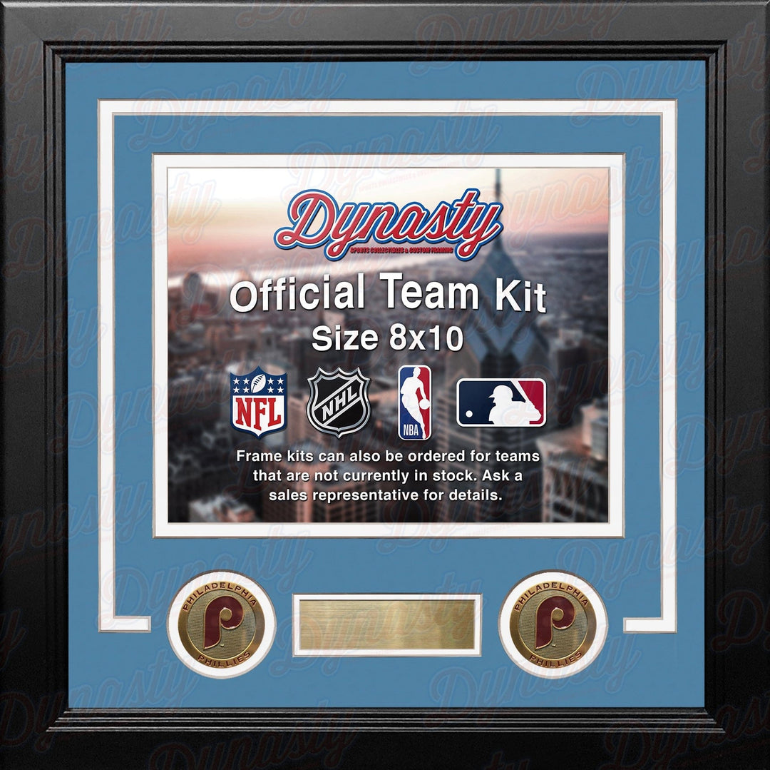 Dynasty Sports & Framing Custom Framing Powder Blue Matting & White Trim / Landscape (Horizontal); Standard Glass / No Nameplate or Medallions Philadelphia Phillies Throwback Custom MLB Baseball 8x10 Picture Frame Kit (Multiple Colors)