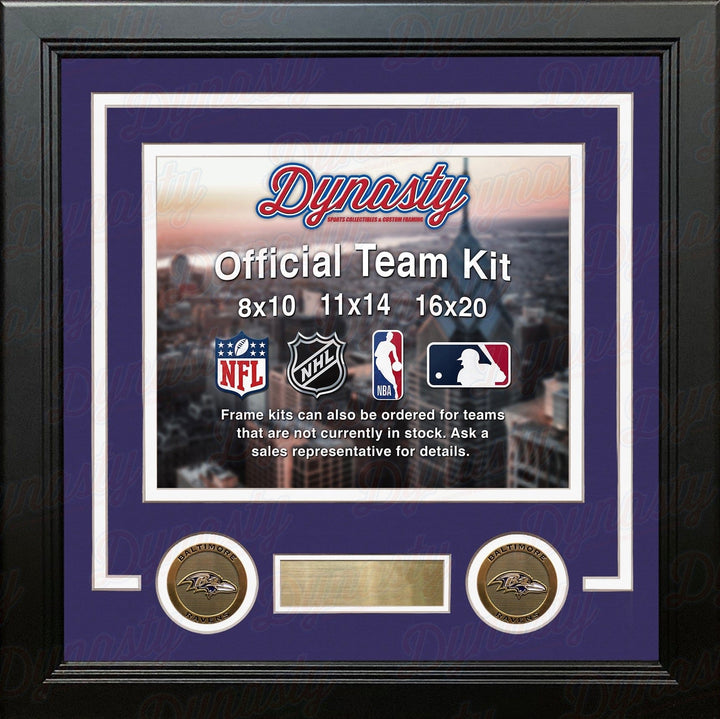 Dynasty Sports & Framing Custom Framing Purple Matting & White Trim / Landscape (Horizontal); Standard Glass / No Nameplate or Medallions Baltimore Ravens Custom NFL Football 11x14 Picture Frame Kit (Multiple Colors)
