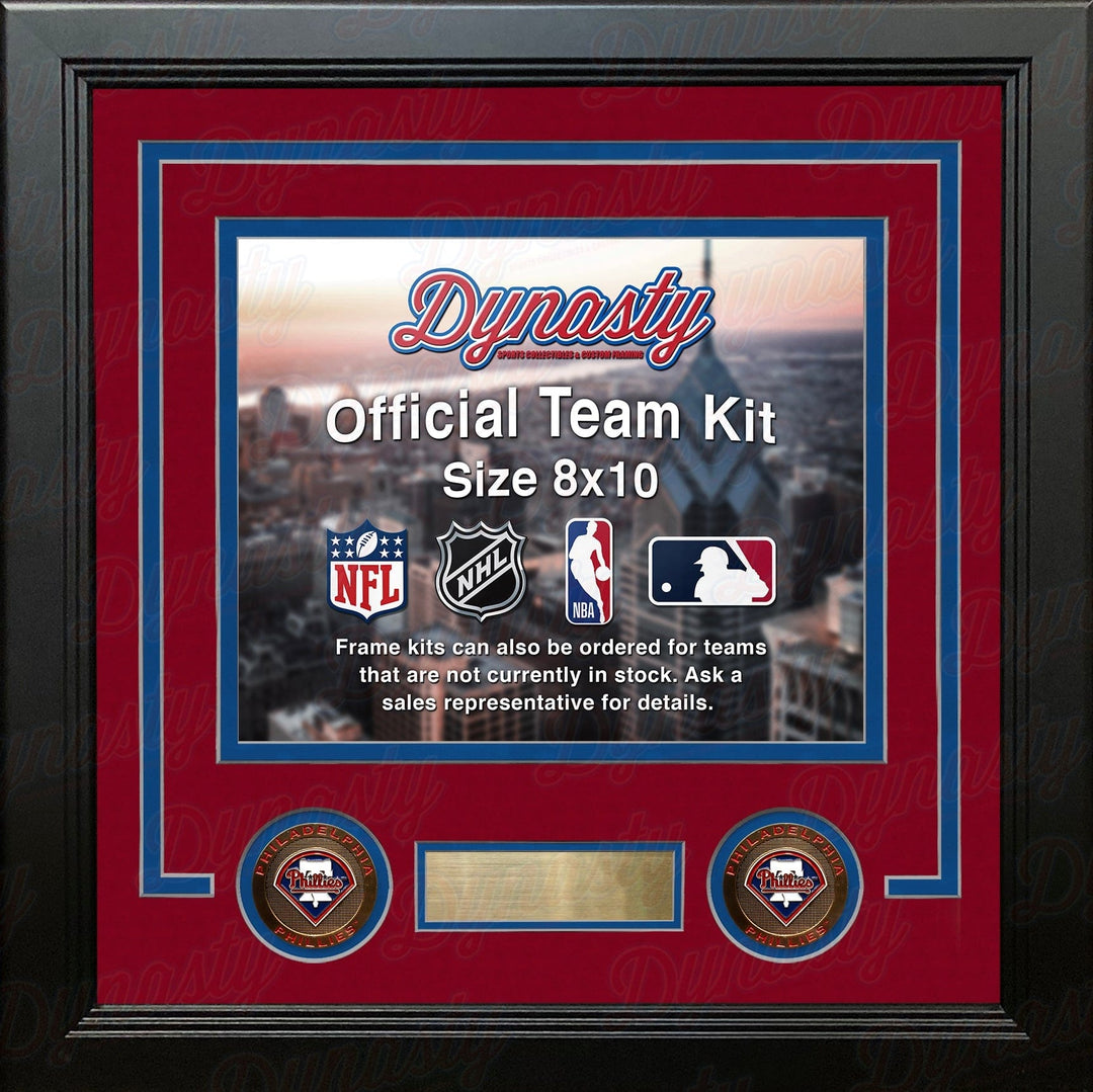 Dynasty Sports & Framing Custom Framing Red Matting & Blue Trim / Landscape (Horizontal); Standard Glass / No Nameplate or Medallions Philadelphia Phillies Custom MLB Baseball 8x10 Picture Frame Kit (Multiple Colors)