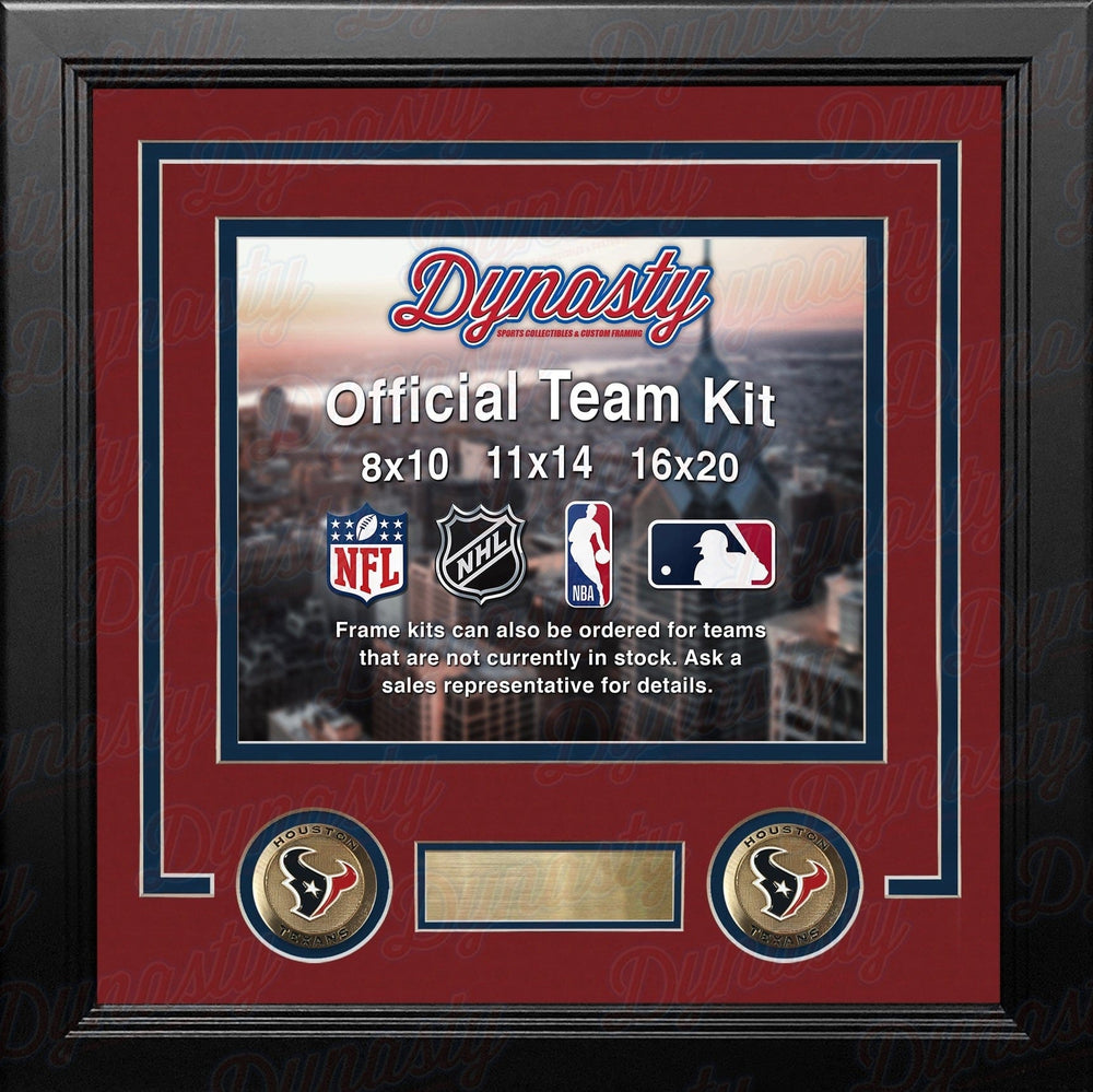 Dynasty Sports & Framing Custom Framing Red Matting & Navy Blue Trim / Landscape (Horizontal); Standard Glass / No Nameplate or Medallions Houston Texans Custom NFL Football 8x10 Picture Frame Kit (Multiple Colors)
