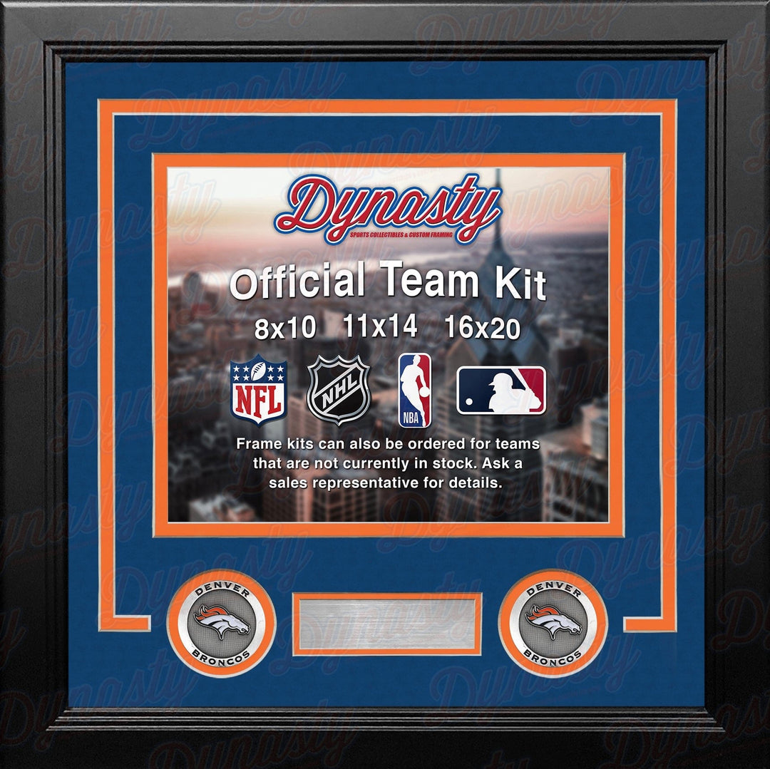 Dynasty Sports & Framing Custom Framing Royal Blue Matting & Orange Trim / Landscape (Horizontal); Standard Glass / No Nameplate or Medallions Denver Broncos Throwback Custom NFL Football 8x10 Picture Frame Kit (Multiple Colors)