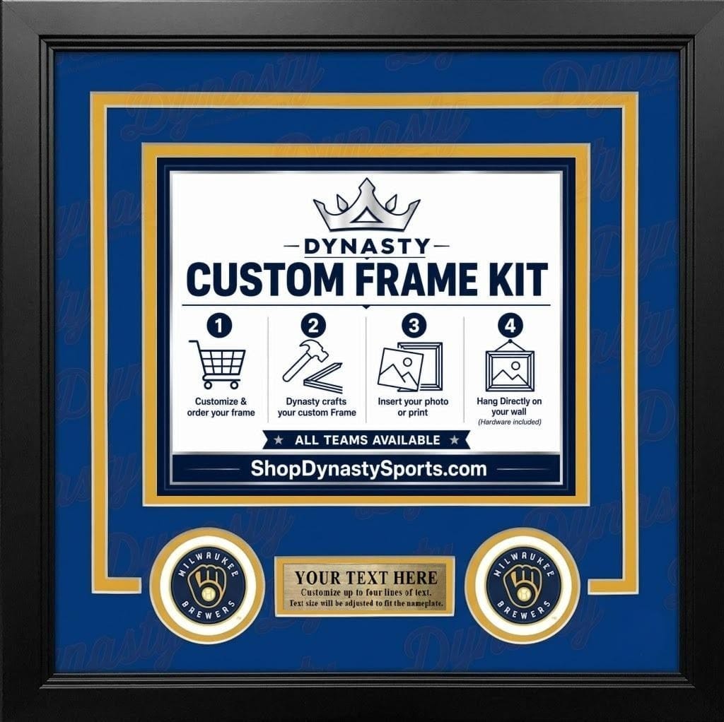 Dynasty Sports & Framing Custom Framing Royal Blue Matting & Yellow Trim / Landscape (Horizontal); Standard Glass / No Nameplate or Logos Milwaukee Brewers Custom MLB Baseball 16x20 Picture Frame Kit (Multiple Colors)