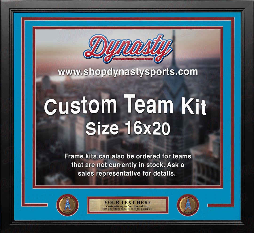 Dynasty Sports & Framing Custom Framing Sky Blue Matting & Red Trim / Landscape (Horizontal); Standard Glass / No Nameplate or Medallions Houston Oilers Throwback Custom NFL Football 16x20 Picture Frame Kit (Multiple Colors)