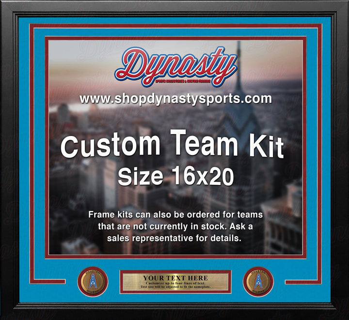 Dynasty Sports & Framing Custom Framing Sky Blue Matting & Red Trim / Landscape (Horizontal); Standard Glass / No Nameplate or Medallions Houston Oilers Throwback Custom NFL Football 16x20 Picture Frame Kit (Multiple Colors)