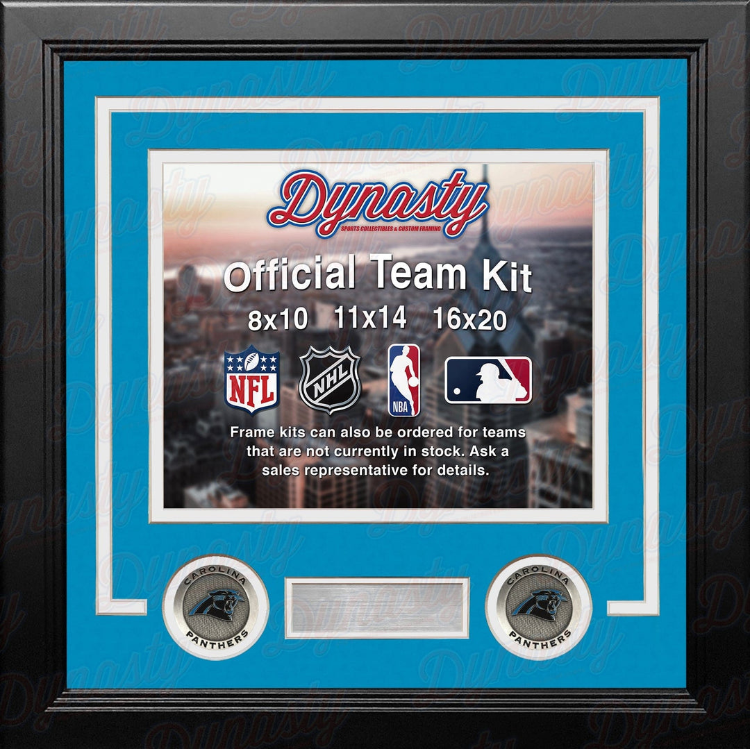 Dynasty Sports & Framing Custom Framing Sky Blue Matting & White Trim / Landscape (Horizontal); Standard Glass / No Nameplate or Medallions Carolina Panthers Custom NFL Football 11x14 Picture Frame Kit (Multiple Colors)