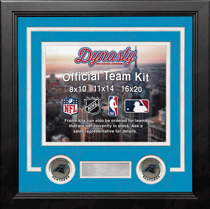 Dynasty Sports & Framing Custom Framing Sky Blue Matting & White Trim / Landscape (Horizontal); Standard Glass / No Nameplate or Medallions Carolina Panthers Custom NFL Football 11x14 Picture Frame Kit (Multiple Colors)