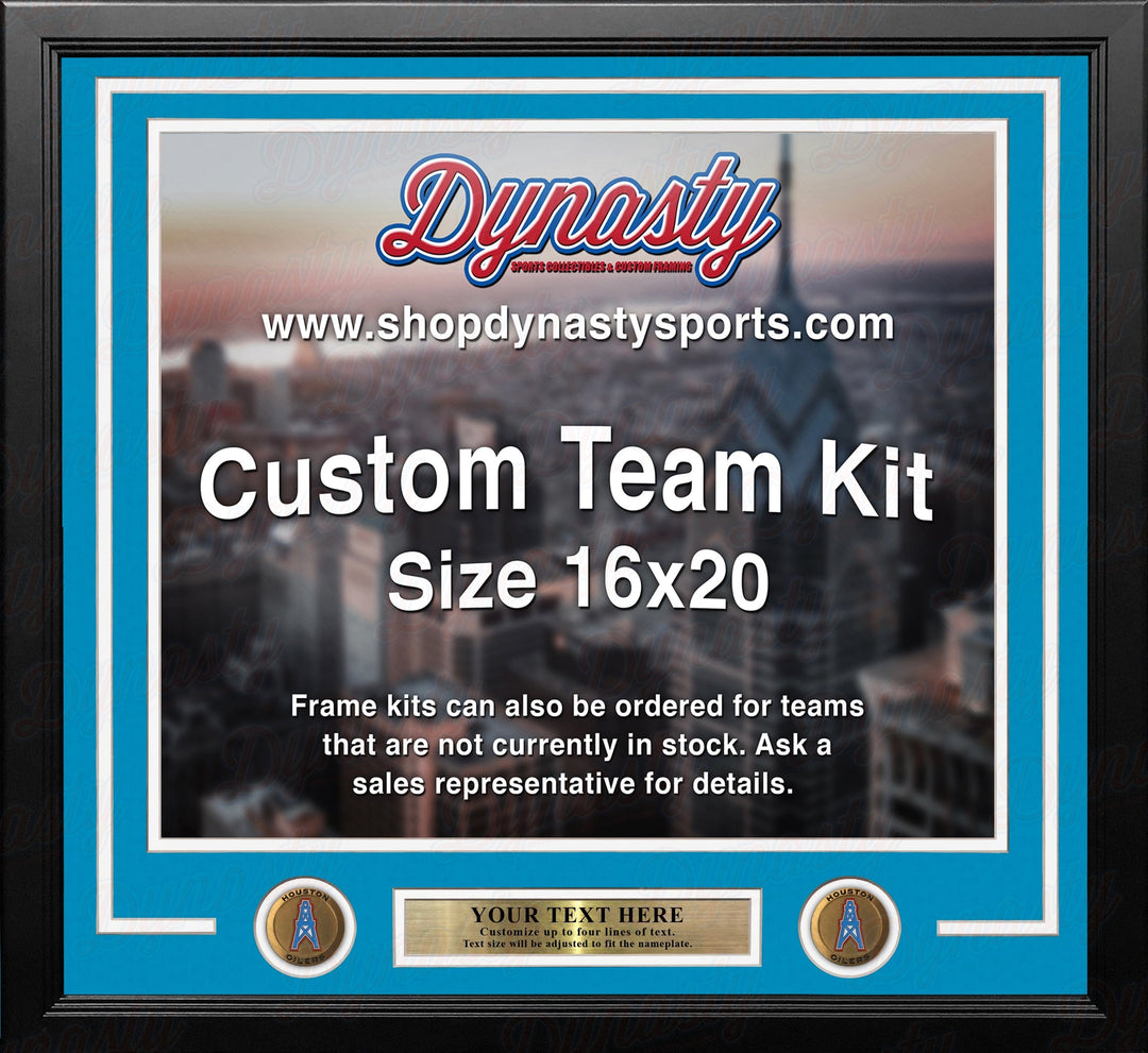 Dynasty Sports & Framing Custom Framing Sky Blue Matting & White Trim / Landscape (Horizontal); Standard Glass / No Nameplate or Medallions Houston Oilers Throwback Custom NFL Football 16x20 Picture Frame Kit (Multiple Colors)