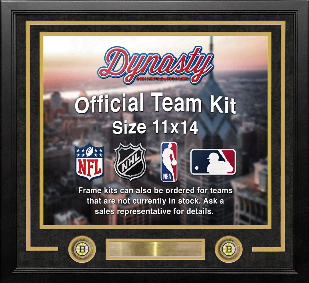 Dynasty Sports & Framing Custom Framing Suede Black Matting & Yellow Trim / Landscape (Horizontal); Standard Glass / No Nameplate or Logos Boston Bruins Custom NHL Hockey 11x14 Picture Frame Kit (Multiple Colors)