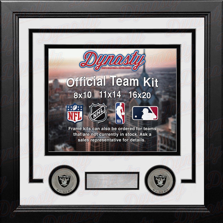 Dynasty Sports & Framing Custom Framing White Matting & Black Trim / Landscape (Horizontal); Standard Glass / No Nameplate or Medallions Las Vegas Raiders Custom NFL Football 16x20 Picture Frame Kit (Multiple Colors)