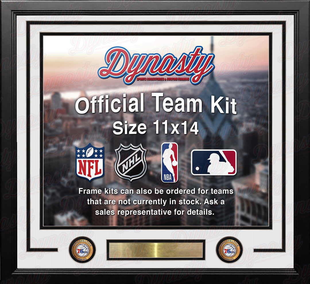 Dynasty Sports & Framing Custom Framing White Matting & Black Trim / Landscape (Horizontal); Standard Glass / No Nameplate or Medallions Philadelphia 76ers Throwback Custom NBA Basketball 11x14 Picture Frame Kit (Multiple Colors)