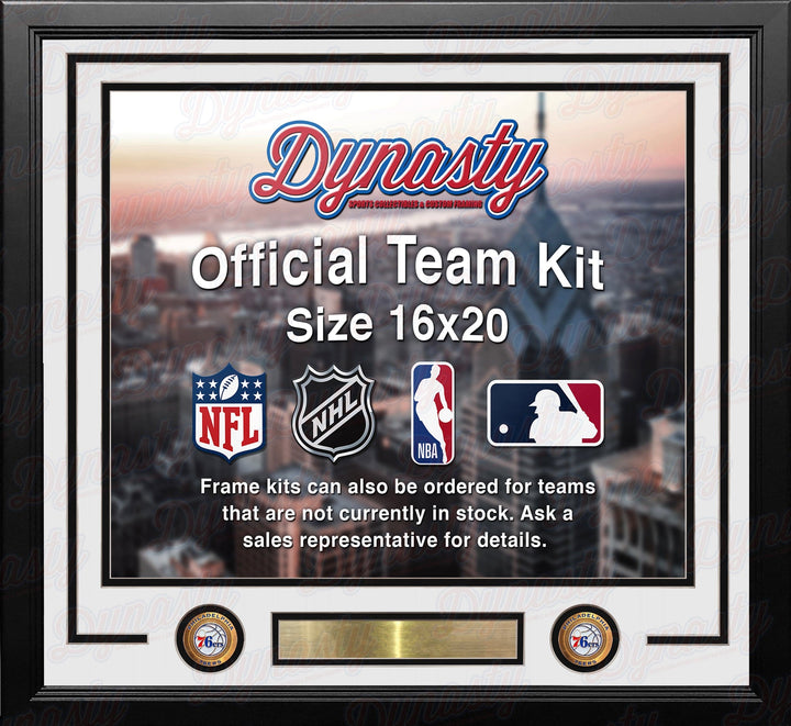 Dynasty Sports & Framing Custom Framing White Matting & Black Trim / Landscape (Horizontal); Standard Glass / No Nameplate or Medallions Philadelphia 76ers Throwback Custom NBA Basketball 16x20 Picture Frame Kit (Multiple Colors)