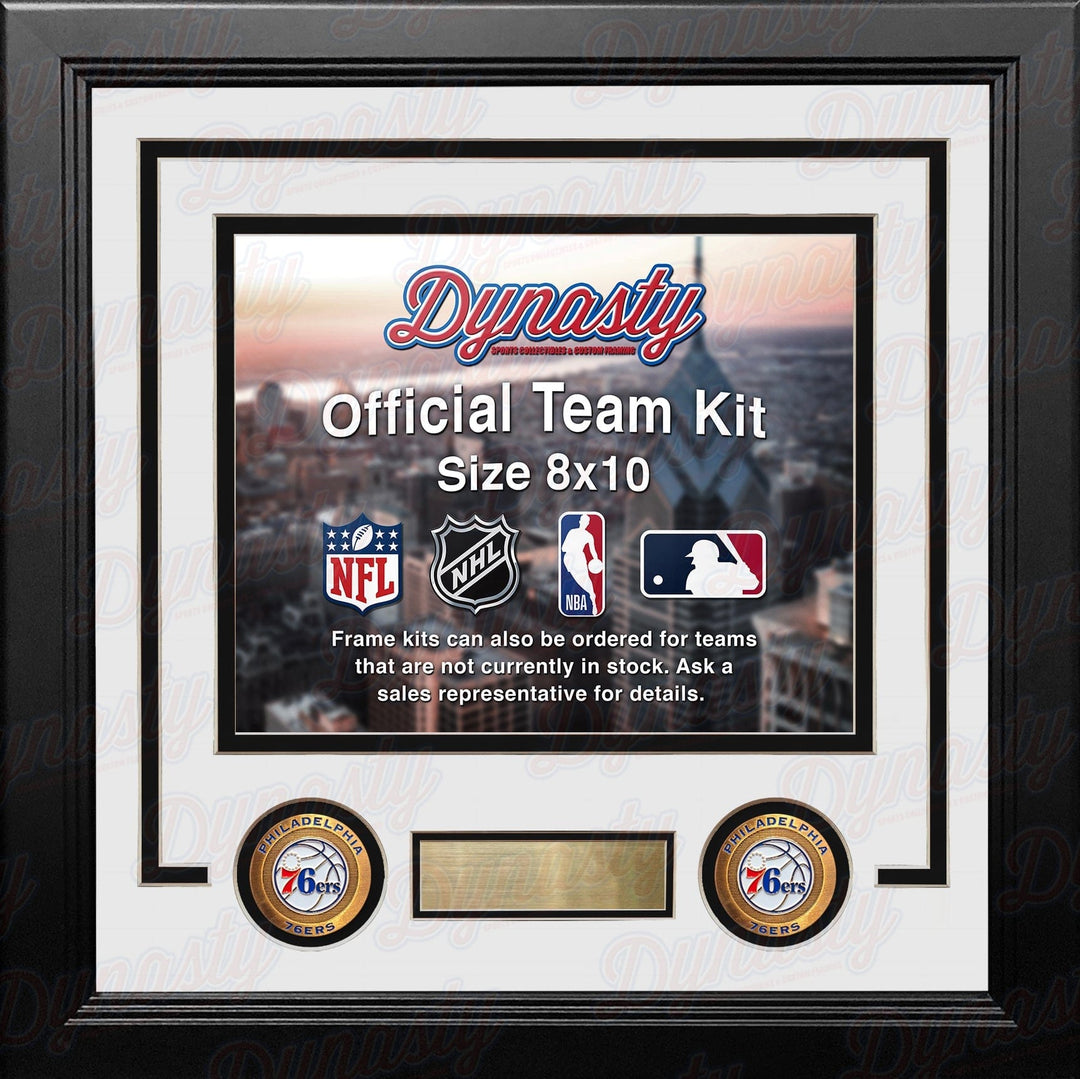 Dynasty Sports & Framing Custom Framing White Matting & Black Trim / Landscape (Horizontal); Standard Glass / No Nameplate or Medallions Philadelphia 76ers Throwback Custom NBA Basketball 8x10 Picture Frame Kit (Multiple Colors)
