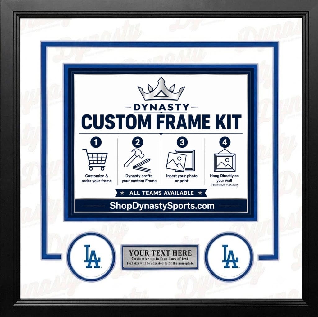Dynasty Sports & Framing Custom Framing White Matting & Blue Trim / Landscape (Horizontal); Standard Glass / No Nameplate or Logos Los Angeles Dodgers Custom MLB Baseball 8x10 Picture Frame Kit (Multiple Colors)