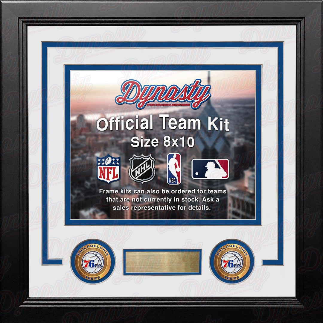 Dynasty Sports & Framing Custom Framing White Matting & Blue Trim / Landscape (Horizontal); Standard Glass / No Nameplate or Medallions Philadelphia 76ers Custom NBA Basketball 8x10 Picture Frame Kit (Multiple Colors)