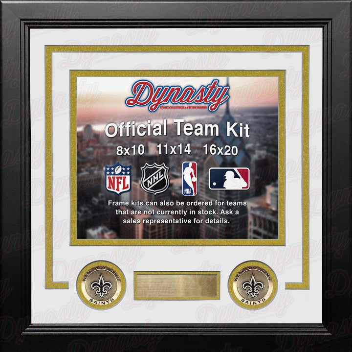 Dynasty Sports & Framing Custom Framing White Matting & Gold Trim / Landscape (Horizontal); Standard Glass / No Nameplate or Medallions New Orleans Saints Custom NFL Football 11x14 Picture Frame Kit (Multiple Colors)