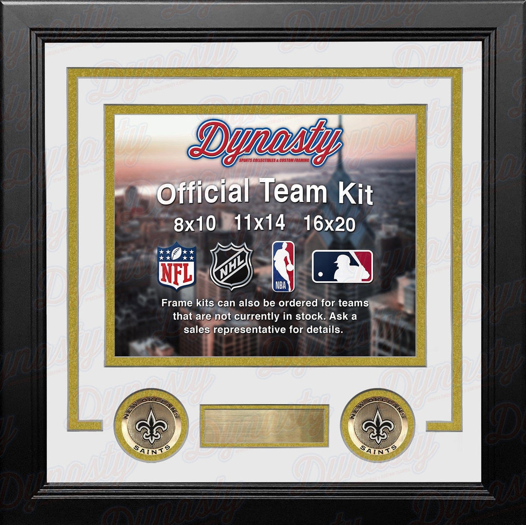Dynasty Sports & Framing Custom Framing White Matting & Gold Trim / Landscape (Horizontal); Standard Glass / No Nameplate or Medallions New Orleans Saints Custom NFL Football 16x20 Picture Frame Kit (Multiple Colors)