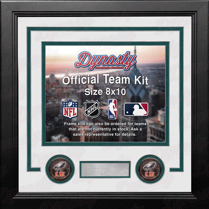 Dynasty Sports & Framing Custom Framing White Matting & Green Trim / Landscape (Horizontal); Standard Glass / No Nameplate or Logos Philadelphia Eagles Super Bowl LIX Champions Custom NFL Football 8x10 Picture Frame Kit (3 Colors)