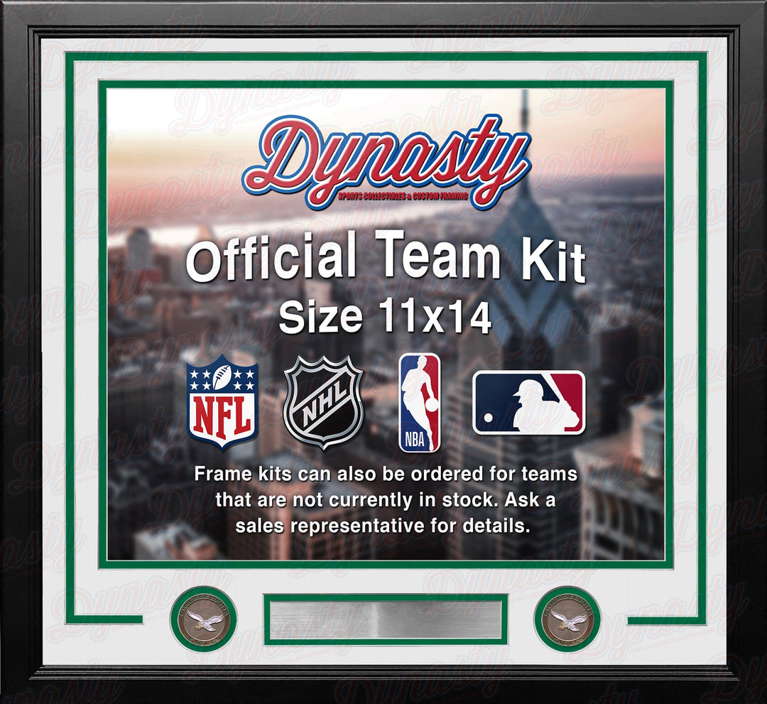 Dynasty Sports & Framing Custom Framing White Matting & Kelly Green Trim / Landscape (Horizontal); Standard Glass / No Nameplate or Medallions Philadelphia Eagles Throwback Custom NFL Football 11x14 Picture Frame Kit (Multiple Colors)