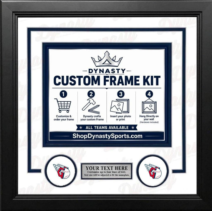 Dynasty Sports & Framing Custom Framing White Matting & Navy Blue Trim / Landscape (Horizontal); Standard Glass / No Nameplate or Logos Cleveland Guardians Custom MLB Baseball 11x14 Picture Frame Kit (Multiple Colors)