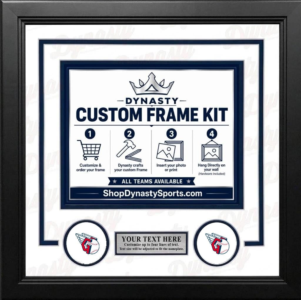 Dynasty Sports & Framing Custom Framing White Matting & Navy Blue Trim / Landscape (Horizontal); Standard Glass / No Nameplate or Logos Cleveland Guardians Custom MLB Baseball 16x20 Picture Frame Kit (Multiple Colors)