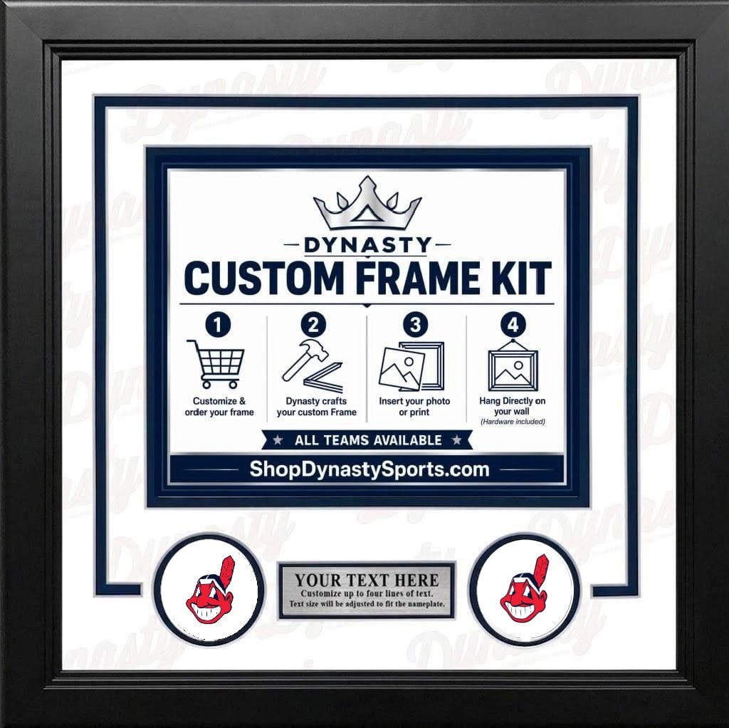 Dynasty Sports & Framing Custom Framing White Matting & Navy Blue Trim / Landscape (Horizontal); Standard Glass / No Nameplate or Logos Cleveland Indians Custom MLB Baseball 8x10 Picture Frame Kit (Multiple Colors)