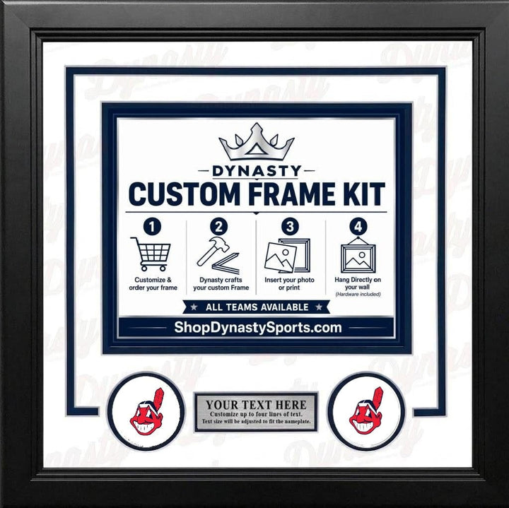 Dynasty Sports & Framing Custom Framing White Matting & Navy Blue Trim / Landscape (Horizontal); Standard Glass / No Nameplate or Logos Cleveland Indians Custom MLB Baseball 8x10 Picture Frame Kit (Multiple Colors)