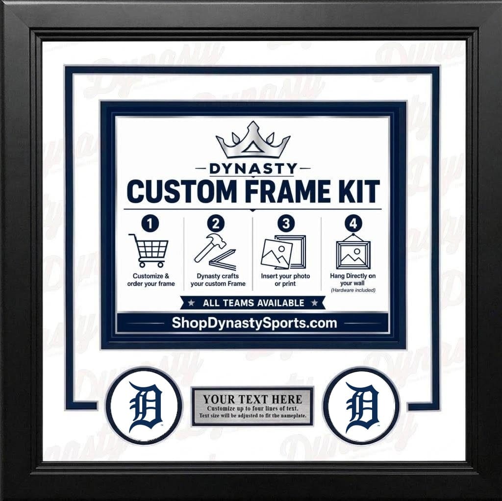 Dynasty Sports & Framing Custom Framing White Matting & Navy Blue Trim / Landscape (Horizontal); Standard Glass / No Nameplate or Logos Detroit Tigers Custom MLB Baseball 11x14 Picture Frame Kit (Multiple Colors)