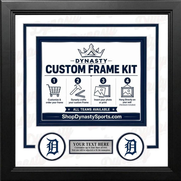 Dynasty Sports & Framing Custom Framing White Matting & Navy Blue Trim / Landscape (Horizontal); Standard Glass / No Nameplate or Logos Detroit Tigers Custom MLB Baseball 11x14 Picture Frame Kit (Multiple Colors)