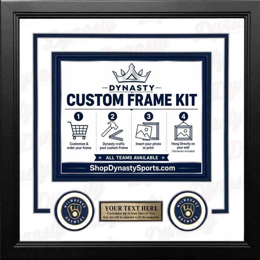 Dynasty Sports & Framing Custom Framing White Matting & Navy Blue Trim / Landscape (Horizontal); Standard Glass / No Nameplate or Logos Milwaukee Brewers Custom MLB Baseball 11x14 Picture Frame Kit (Multiple Colors)