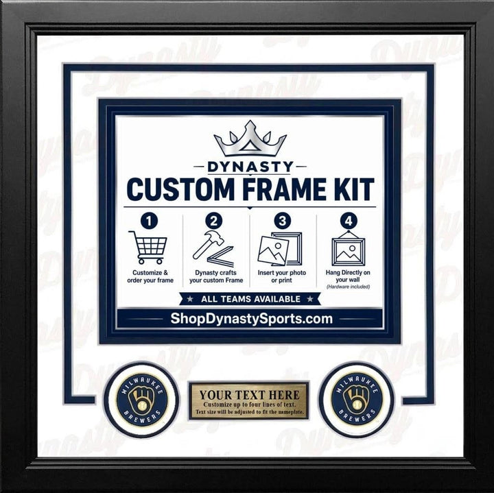 Dynasty Sports & Framing Custom Framing White Matting & Navy Blue Trim / Landscape (Horizontal); Standard Glass / No Nameplate or Logos Milwaukee Brewers Custom MLB Baseball 16x20 Picture Frame Kit (Multiple Colors)