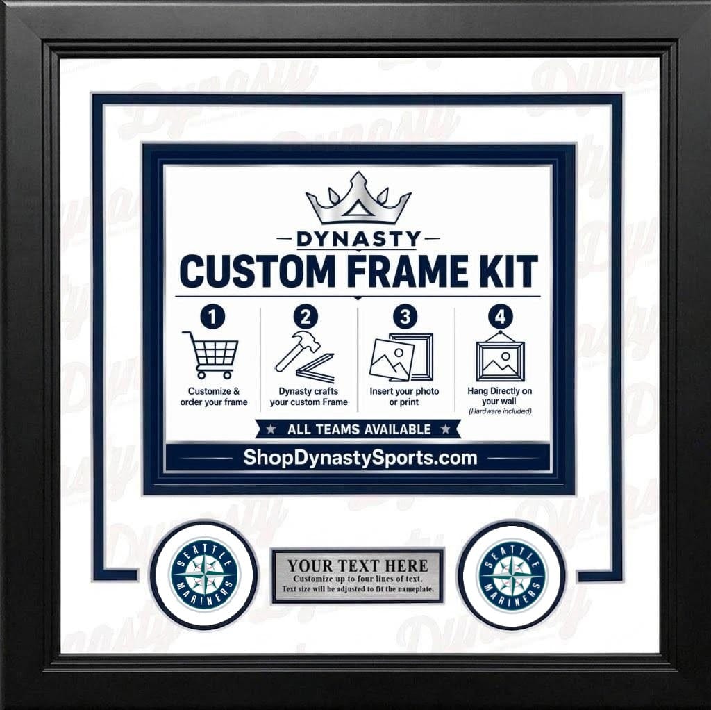 Dynasty Sports & Framing Custom Framing White Matting & Navy Blue Trim / Landscape (Horizontal); Standard Glass / No Nameplate or Logos Seattle Mariners Custom MLB Baseball 8x10 Picture Frame Kit (Multiple Colors)