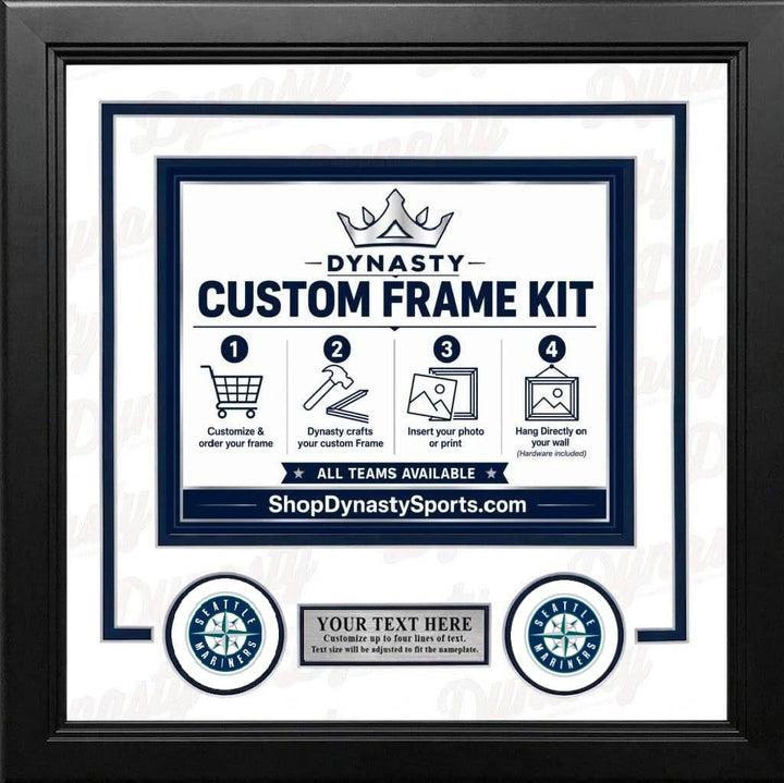 Dynasty Sports & Framing Custom Framing White Matting & Navy Blue Trim / Landscape (Horizontal); Standard Glass / No Nameplate or Logos Seattle Mariners Custom MLB Baseball 8x10 Picture Frame Kit (Multiple Colors)