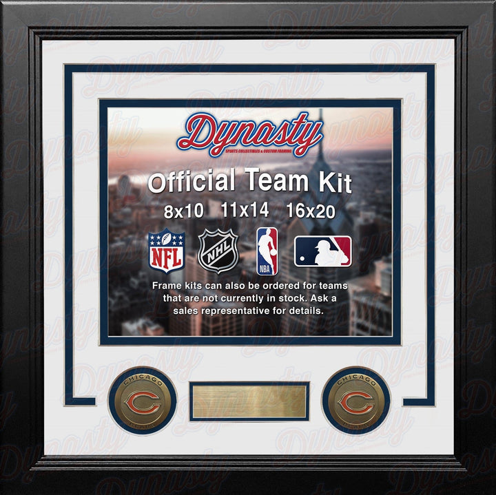 Dynasty Sports & Framing Custom Framing White Matting & Navy Blue Trim / Landscape (Horizontal); Standard Glass / No Nameplate or Medallions Chicago Bears Custom NFL Football 11x14 Picture Frame Kit (Multiple Colors)