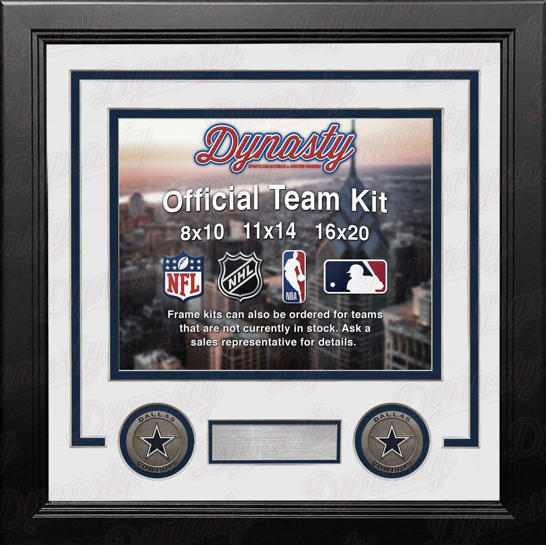 Dynasty Sports & Framing Custom Framing White Matting & Navy Blue Trim / Landscape (Horizontal); Standard Glass / No Nameplate or Medallions Dallas Cowboys Custom NFL Football 16x20 Picture Frame Kit (Multiple Colors)