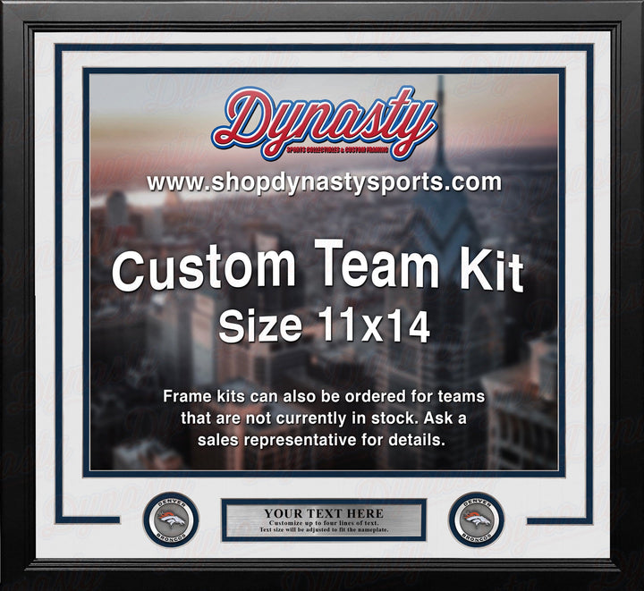 Dynasty Sports & Framing Custom Framing White Matting & Navy Blue Trim / Landscape (Horizontal); Standard Glass / No Nameplate or Medallions Denver Broncos Custom NFL Football 11x14 Picture Frame Kit (Multiple Colors)